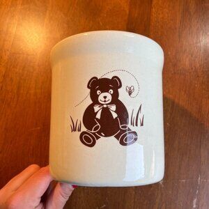 Vintage Gaetano Ceramic Glazed Crock 5.5" Teddy Bear Cottage Grandma Country USA